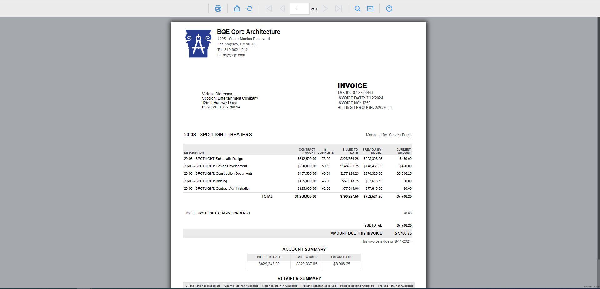 Invoices Landing Page - Phased Invoicing